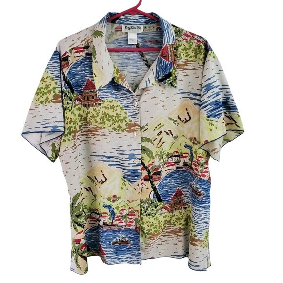 Key Lime Pie Vintage Hawaiian Shirt Tropical Print 100% Rayon Size 1X - Picture 6 of 14